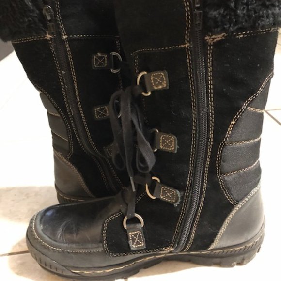 Black leather and suede calf-height winter fur boots - Picture 2 of 13